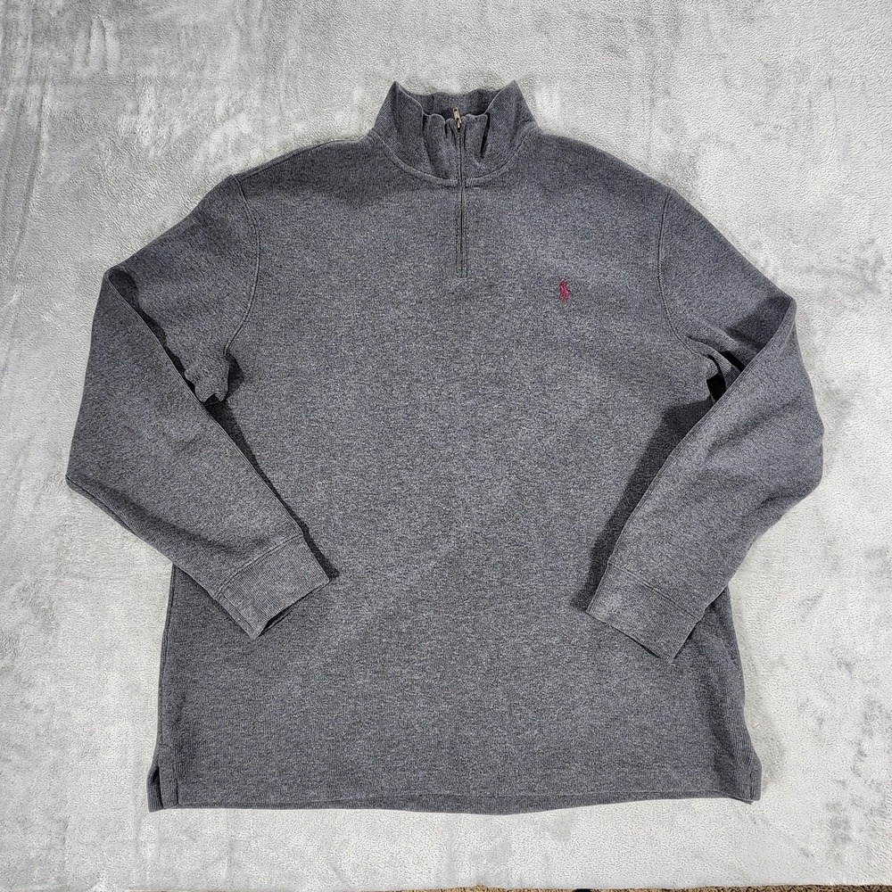 Polo Ralph Lauren Sweater Mens XL Gray Quarter Zip Pullover Red Pony Embroidered